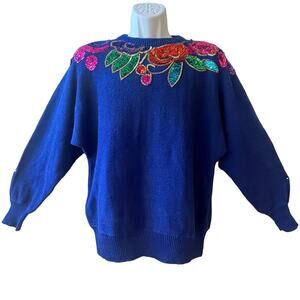 VINTAGE 80s Clyde Sequined Batwing Sweater Size Medium
